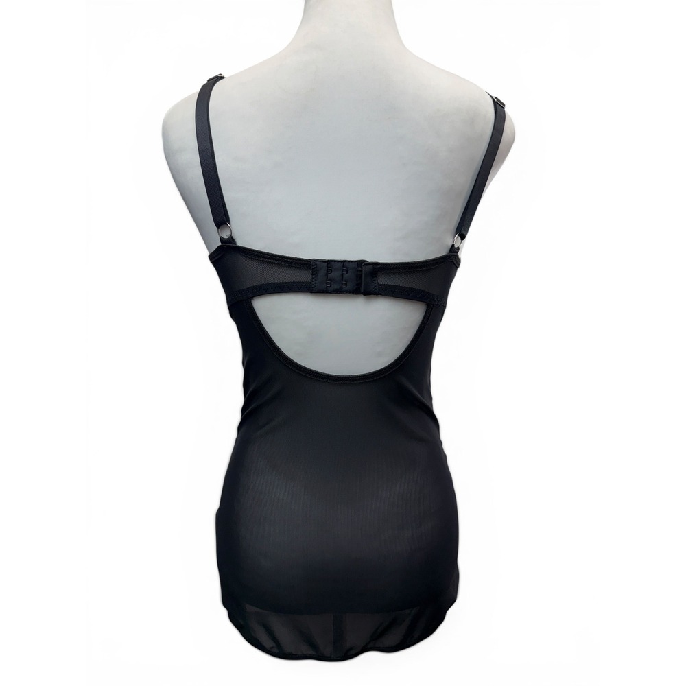 Open Bust Harness Chemise Mesh Mini Dress size XS-S Black Faux Leather Clubwear - Picture 5 of 5